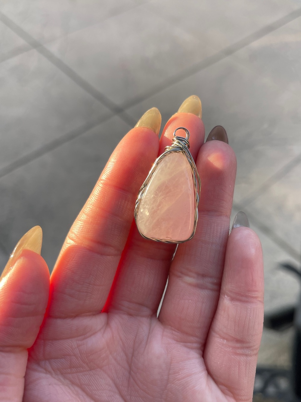 Silver Wire Wrapped Rose Quartz Pendant